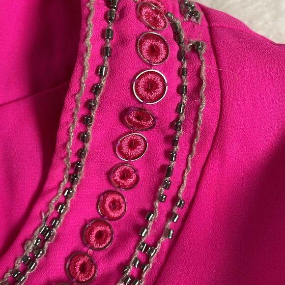 Sugar + Lips Hot Pink Embellished Short Sleeve Tiered Blouse Hot Pink Medium - Picture 8 of 10